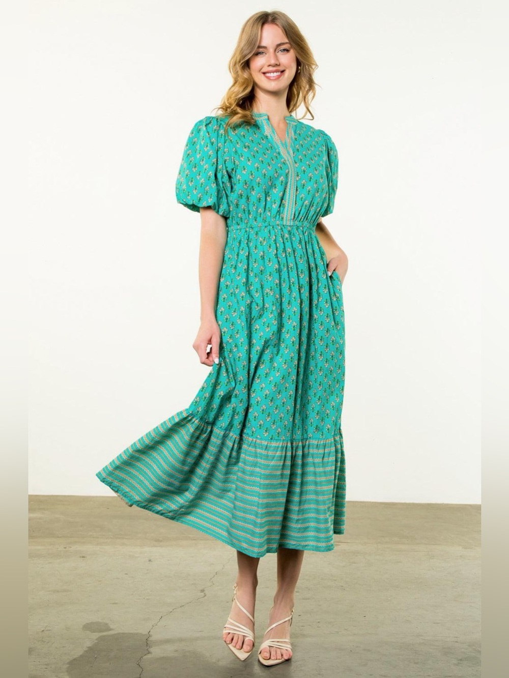 THML Charlotte Short Sleeve Midi Dress Printed Cotton Size XS